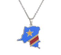 YUANYIRAN Congo, Afrique Carte Pendentif Collier - Style Ethnique République Démocratique Carte Couple Unisexe Chaîne De Clavicule Drapeau Patriotique Hip Hop Charme Bijoux pour Cadeau De Mode,Arge