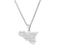 YUANYIRAN Sicile, Italie Carte Forme Pendentif Collier - Lettres Géométriques De Style Ethnique Couple Unisexe Carte Clavicule Chaîne Drapeau Patriotique Hip Hop Charme Bijoux pour Cadeau De Mode,A