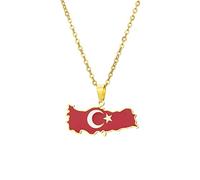 YUANYIRAN Turquie Carte Drapeau Pendentif Collier - Goutte À Goutte Carte De l'huile Géométrique Style Ethnique Couple Unisexe Clavicule Chaîne Drapeau Patriotique Hip Hop Charme Bijoux pour Cadea