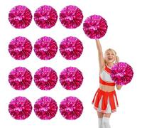 YUANYUYING 12 Pcs Cheerleading Pom Poms,13.7inch Cheerleader Pompoms with Four Finger Payment,Fit for Team Spirit Sports Dance Cheering (Rose Red)