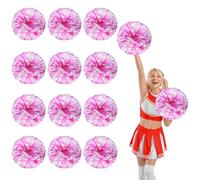 YUANYUYING 12 Pcs Cheerleading Pom Poms,13.7inch Cheerleading Handheld Squad Pompoms for Sports Team Cheer Spirit Games Dance Party Adults (Rose Red+White)