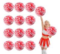 YUANYUYING 12 Pcs Cheerleading Pom Poms,13.7inch Cheerleading Handheld Squad Pompoms for Sports Team Cheer Spirit Games Dance Party Adults (Red + White)