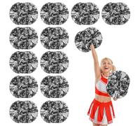 YUANYUYING 12 Pcs Cheerleading Pom Poms,14.57inch Cheerleader Pompoms with Handle Style,Fit for Team Spirit Sports Dance Cheering (Black + Silver)