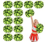 YUANYUYING 12 Pcs Cheerleading Pom Poms,14.57inch with Handle Style Cheerleading Handheld Squad Pompoms for Sports Team Cheer Spirit (Black + Green)