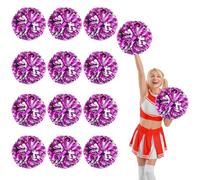 YUANYUYING 12 Pcs Pom poms Cheer,13.7inch Pom poms Cheerleading with Straight Handle Style Cheer Pom Pomsfor Dance, Matches (Rose Red+Silver)