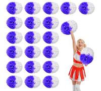 YUANYUYING 20 Pcs Cheerleading Pom Poms,14.57inch with Handle Style Cheerleading Handheld Squad Pompoms for Sports Team Cheer Spirit (Purple+White)