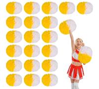 YUANYUYING 20 Pcs Cheerleading Pom Poms,14.57inch with Handle Style Cheerleading Handheld Squad Pompoms for Sports Team Cheer Spirit (Yellow+White)