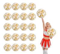 YUANYUYING 20 Pcs Cheerleading poms,13.7inch Pom poms Cheerleading with Four Finger Payment Cheer Pom Pomsfor Dance, Matches, Team Spirit Sports (Gold + White)