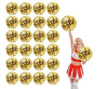 YUANYUYING 24 Pcs Cheerleading Pom Poms,13.7inch Cheerleader Pompoms with Finger Holes,Fit for Team Spirit Sports Dance Cheering (Gold + Silver)