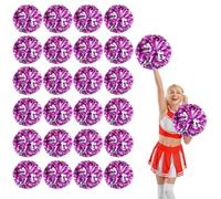 YUANYUYING 24 Pcs Cheerleading Pom Poms,13.7inch Cheerleader Pompoms with Four Finger Payment,Fit for Team Spirit Sports Dance Cheering (Rose Red+Silver)