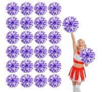 YUANYUYING 24 Pcs Cheerleading Pom Poms,13.7inch with Four Finger Payment Cheerleading Handheld Squad Pompoms for Sports Team Cheer Spirit (Purple+White)