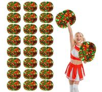 YUANYUYING 24 Pcs Cheerleading Pom Poms,14.57inch Cheerleader Pompoms with Handle Style,Fit for Team Spirit Sports Dance Cheering (Bronze and Green)
