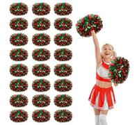 YUANYUYING 24 Pcs Cheerleading Pom Poms,14.57inch Cheerleader Pompoms with Handle Style,Fit for Team Spirit Sports Dance Cheering (Red+Green)