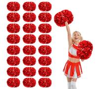 YUANYUYING 24 Pcs Cheerleading Pom Poms,14.57inch Cheerleader Pompoms with Handle Style,Fit for Team Spirit Sports Dance Cheering (Red)