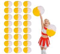 YUANYUYING 24 Pcs Cheerleading Pom Poms,14.57inch with Handle Style Cheerleading Handheld Squad Pompoms for Sports Team Cheer Spirit (Yellow+White)