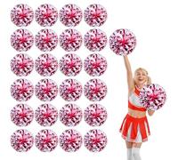 YUANYUYING 24 Pcs Cheerleading poms,13.7inch Pom poms Cheerleading with Finger Holes Cheer Pom Pomsfor Dance, Matches, Team Spirit Sports (Red + White)