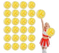 YUANYUYING 24 Pcs Cheerleading poms,13.7inch Pom poms Cheerleading with Straight Handle Style Cheer Pom Pomsfor Dance, Matches, Team Spirit Sports (Yellow+White)