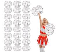 YUANYUYING 24 Pcs Cheerleading poms,14.57inch Pom poms Cheerleading with Handle Style Cheer Pom Pomsfor Dance, Matches, Team Spirit Sports (Silver)