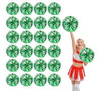 YUANYUYING 24 Pcs Pom poms Cheer,13.7inch Pom poms Cheerleading with Straight Handle Style Cheer Pom Pomsfor Dance, Matches (Green + Silver)