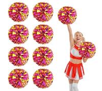 YUANYUYING 8 Pcs Cheerleading Pom Poms,13.7inch Cheerleader Pompoms with Finger Holes,Fit for Team Spirit Sports Dance Cheering (Rose Red+Gold)