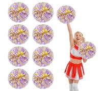 YUANYUYING 8 Pcs Cheerleading Pom Poms,13.7inch with Four Finger Payment Cheerleading Handheld Squad Pompoms for Sports Team Cheer Spirit (Purple+Yellow+White)