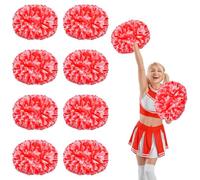 YUANYUYING 8 Pcs Cheerleading Pom Poms,14.57inch with Handle Style Cheerleading Handheld Squad Pompoms for Sports Team Cheer Spirit (White + Red)