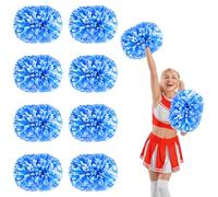 YUANYUYING 8 Pcs Cheerleading Pom Poms,14.57inch with Handle Style Cheerleading Handheld Squad Pompoms for Sports Team Cheer Spirit (White + Blue)