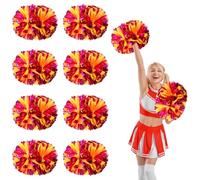 YUANYUYING 8 Pcs Cheerleading poms,14.57inch Pom poms Cheerleading with Handle Style Cheer Pom Pomsfor Dance, Matches, Team Spirit Sports (Rose Red+Yellow)