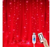 YUANYUYING Guirlande lumineuse rideau 3 m x 1 m, 100 LED, rouge, alimentée par USB, avec télécommande, 8 modes d'éclairage, étanche IP44 (rouge)