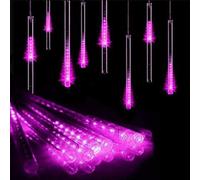 YUANYUYING Guirlande lumineuse solaire météore, 30 cm, 10 tubes, 249 LED, effet pluie de gouttes, éclairage solaire d'extérieur bleu pour fêtes, fêtes (rose)