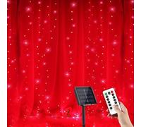 YUANYUYING Guirlande lumineuse solaire rideau, 3 m x 2 m, 200 LED, effet cascade, avec télécommande et minuterie, 8 modes d'éclairage, sécurisante et découpable (rouge)