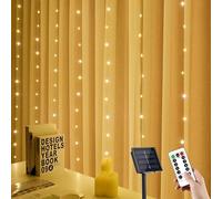 YUANYUYING Guirlande lumineuse solaire rideau, 6 m x 3 m, 600 LED, effet cascade, avec télécommande et minuterie, 8 modes d'éclairage, sécurisante et découpable (Blanc chaud)
