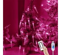 YUANYUYING Guirlande lumineuse stalactite d'extérieur, 5 m/50 LED, alimentation USB, connexion USB et télécommande sans fil, rideau lumineux féérique en acrylique cristal (rose)