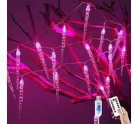 YUANYUYING Guirlande lumineuse stalactite d'extérieur, alimentation USB, télécommande, connexion USB, 10 m/80 LED, rideau lumineux féérique en acrylique cristal (rose)