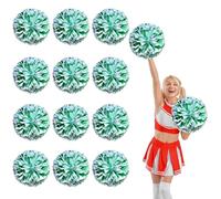 YUANYUYING Lot de 12 Pompons de Cheerleading, avec système de Fixation à Quatre Doigts, pour la Danse, Les compétitions et Les activités Sportives d'esprit d'équipe. (Green + White)
