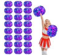 YUANYUYING Lot de 24 Pompons de Cheerleading avec poignée, idéaux pour la Danse, Les compétitions et Les activités Sportives. (Lake Blue+Rose Red)