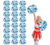 YUANYUYING Lot de 24 Pompons de Cheerleading avec poignée, idéaux pour la Danse, Les compétitions et Les activités Sportives. (Lake Blue+White)