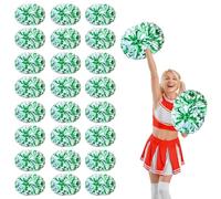 YUANYUYING Lot de 24 Pompons de Cheerleading avec poignée, idéaux pour la Danse, Les compétitions et Les activités Sportives. (Green + White)