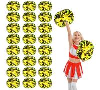 YUANYUYING Lot de 24 Pompons de Cheerleading avec poignée, Parfaits pour la Danse, Les compétitions et Les événements Sportifs. (Black Gold)