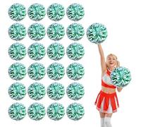YUANYUYING Lot de 24 Pompons de Cheerleading, avec système de Fixation à Quatre Doigts, pour la Danse, Les compétitions et Les activités Sportives d'esprit d'équipe. (Green + White)