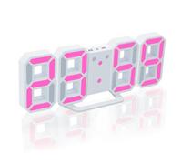 YUANYUYING Réveil numérique LED, Horloge Murale numérique LED 3D, Horloge Murale numérique LED, Affichage numérique LED, 3 Niveaux de luminosité, Fonction répétition (Blanc + Rose)