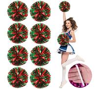 YUANZ 8 PCS Cheerleading Poms, Cheerleader Pompons Main Fleurs, Pour Danser, Cheerleading, Fêtes Sportives Feuille Métallique Pompons (Rouge + vert)