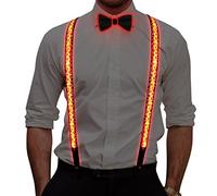 YUANZ Lumineux Bretelles LED Bretelles, Noeud Papillon et Bretelles Ensemble pour Hommes Costume de Fête de Noël (Rouge)