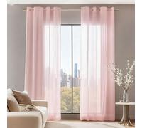 YUANZHI Rideaux Voilages 240 x 240 cm Transparent Lumineux Filtrer, avec Oeillets Draperies Demi Transparent Léger, Décoration de Maison pour Lit Armoires Chambre de Fenêtre, Rose