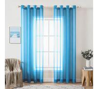 YUANZHI Rideaux Voilages 240 x 240 cm Transparent Lumineux Filtrer, avec Oeillets Draperies Demi Transparent Léger, Décoration de Maison pour Lit Armoires Chambre de Fenêtre, Bleu