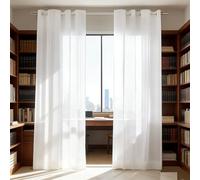 YUANZHI Rideaux Voilages 240 x 240 cm Transparent Lumineux Filtrer, avec Oeillets Rideau Transparent Court Léger, Décoration de Maison pour Placard, Balcon Baie Vitrée Bureau, Blanc