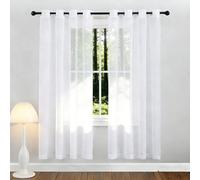 YUANZHI Rideaux Voile 240 x 240 cm Lumière Douce, Protection de L'Intimité Rideau Blanc Draperies à Oeillets Couleurs Assorties et Tailles pour Salon Chambre Cuisine Baie Vitrée, Blanc