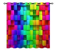 YUANZU Rideaux Enfant Arc-en-Ciel - Motif Géométrique Abstrait avec Blocs Colorés, Contour Moderne, Occultant Thermique Œillets pour Chambre Enfants Filles - 2 Panneaux L140 x H260cm