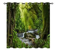 YUANZU Rideaux Forêt Tropicale - Occultants Thermiques Motif Jungle Exotique avec Cascade & Rivière Métalliques Isolants pour Chambre/Salon avec Œillets - 2 Panneaux L140 x H200cm