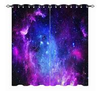 YUANZU Rideaux Galaxie - Motif 3D Nébuleuse Bleu-Violet avec Étoiles, Œillets Occultants & Isolation Thermique pour Chambre d’Enfants (Garçons/Filles) - 2 Panneaux L60 x H90cm